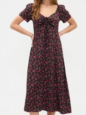 NWT - GAP Brown Floral Puff Short Sleeve Midi Dress - Size L